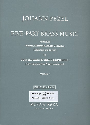 Five-part brass music vol.2 for 2 trumpets and 3 trombones (2 trp, horn, 2 trb) score and parts
