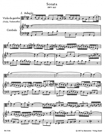 3 Sonaten BWV1027-1029 für Viola da gamba (Viola) und Cembalo