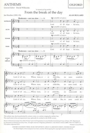 From the Break of the Day for mixed chorus and piano (organ) score
