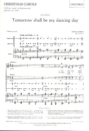Tomorrow shall be my dancing Day op.75,2 for mixed (unison) chorus, piano and opt. percussion, score