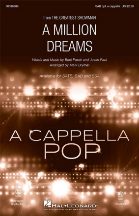 A Million Dreams from 'The Greatest Snowman' for mixed choir (SAB) opt. a Cappella choral score