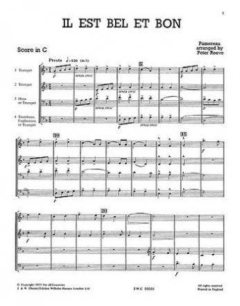 Il est bel et bon for brass quintet score+parts