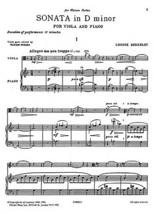 SONATA D MINOR FOR VIOLA AND PIANO FORBES, WATSON, VIOLA PART