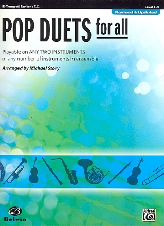 Pop Duets for all: for 2 instruments (2-part ensemble) trumpet/baritone (treble clef) score