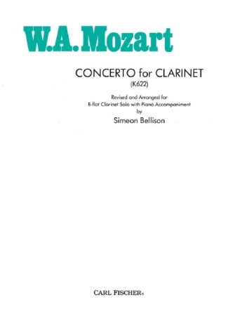 Wolfgang Mozart Concerto for Clarinet  Klavierauszug mit Solostimme