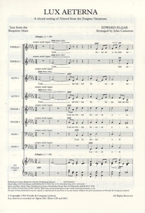 Lux aeterna for mixed chorus (SSAATTBB) a cppella,  score (with piano for rehearsal)