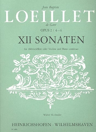 12 Sonaten op.2 Band 2 (Nr.4-6) f�r Altblockfl�te und Bc