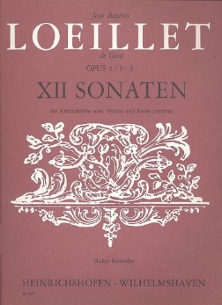 12 Sonaten op.3 Band 1 (Nr.1-3) f�r Altblockfl�te (Violine) und Bc