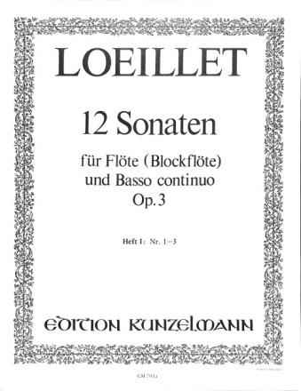 12 Sonaten op.3 Band 1 (Nr.1-3) f�r Fl�te und Bc