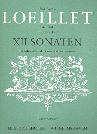 12 Sonaten op.3 Band 2 (NR.4-6) f�r Altblockfl�te (Violine) und Bc