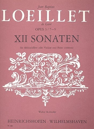 12 Sonaten op.3 Band 3 (Nr.7-9) f�r Altblockfl�te (Violine) und Bc