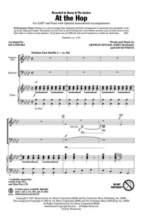 Arthur Singer_David White_John Madara, At the Hop SAB Chorpartitur