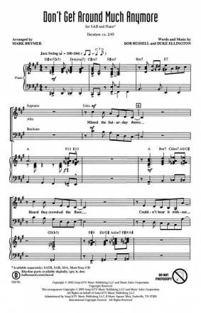 Bob Russell_Duke Ellington, Don't Get Around Much Anymore SAB and Piano Chorpartitur