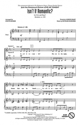 Lorenz Hart, Isn't It Romantic? SSA Chorpartitur