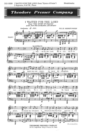 Felix Mendelssohn I Waited for The Lord 2 Soprane, gemischter Chor und Klavier Chorpartitur