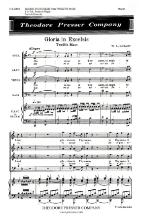 Wolfgang Mozart Gloria In Excelsis Chor und Klavier Chorpartitur