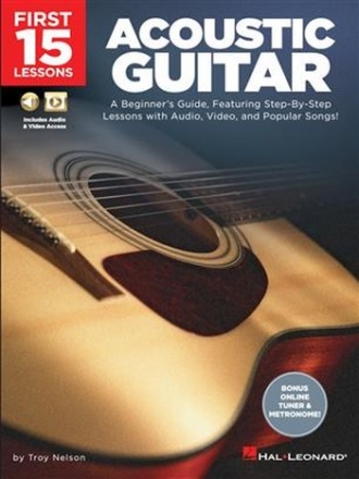 HL00244588 First 15 Lessons (+Audio +Video Online Access): for acoustic guitar in tablature