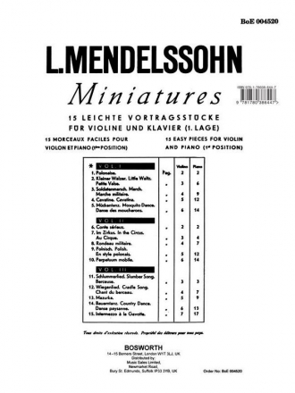 Miniatures Band 1 (Nr.1-5) fr Violine (1. Lage) und Klavier 15 leichte Vortragsstcke Band 1