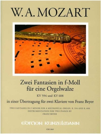 2 Fantasien f-Moll KV594 und KV608 f�r eine Orgelwalze f�r 2 Klaviere Spielpartitur