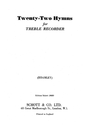 22 Hymns for treble recorder