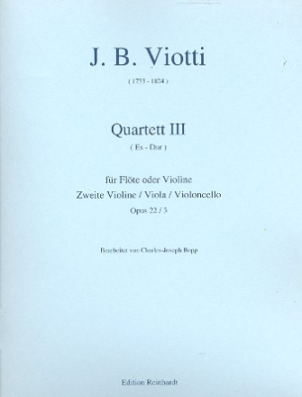 Quartett Es-Dur op.22,3 fr Flte (Vl) und Streichtrio Partitur+Stimmen
