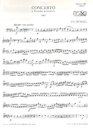 Concerto a tromba principale E-Dur fr Trompete und Orchester Violoncello/Kontrabass