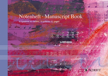 Notenheft Din A5 quer 32 Seiten, 16 Blatt, 6 Systeme