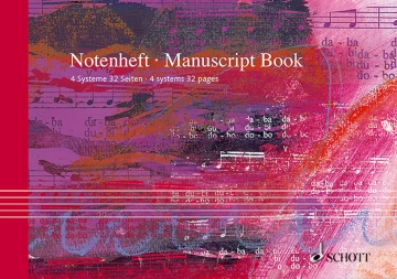 Notenheft Din A5 quer 32 Seiten, 16 Blatt, 4 Systeme