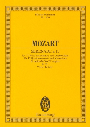Serenade a 13 B-Dur KV361 fr 12 Blser und Kontraba Studienpartitur