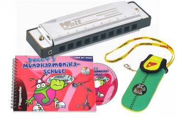 Voggy's Mundharmonika-Set  Mundharmonika (Richter in C), Schule mit CD, Harp-Bag, Box