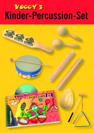 Voggy's Kinder-Percussion-Set Karton mit Lehrbuch und Kinderpercussioninstrumenten fr Kinder ab 3-4 Jahre