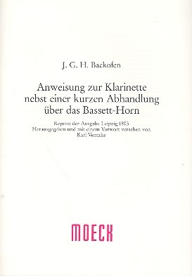 Anweisung zur Klarinette nebst einer kurzen Abhandlung ber das Bassett-Horn  Reprint der Ausgabe Leipzig 1803