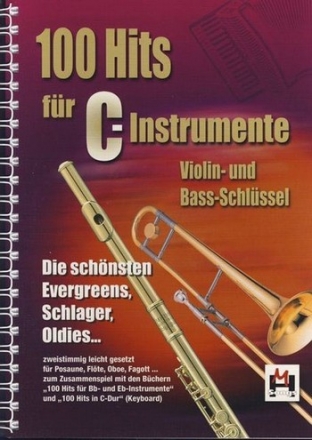 100 Hits  fr 1-2 C-Instrumente - Versionen im Violinschlssel und Bass-Schlssel, Texte und Gitarrenakkorde
