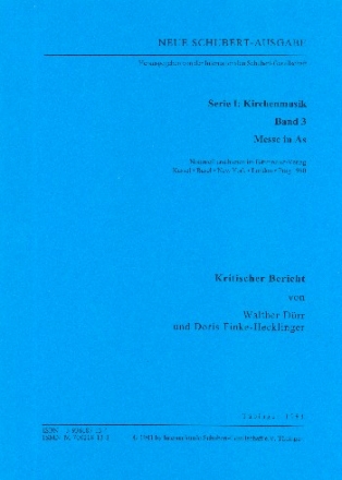 Neue Schubert-Ausgabe Serie 1 Band 3 Messe in As Kritischer Bericht