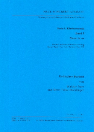 Neue Schubert-Ausgabe Serie 1 Band 3 Messe in As Kritischer Bericht