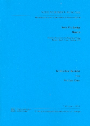 Neue Schubert-Ausgabe Serie 4 Band 4 Lieder Band 4 Kritischer Bericht
