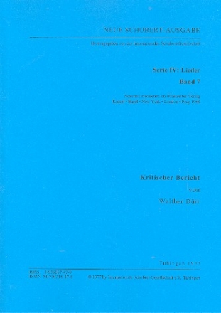 Neue Schubert-Ausgabe Serie 4 Band 7 Lieder Band 7 Kritischer Bericht
