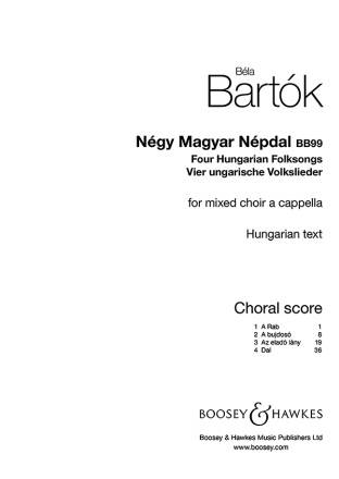 4 Hungarian Folksongs BB99 for mixed chorus a cappella score (un)