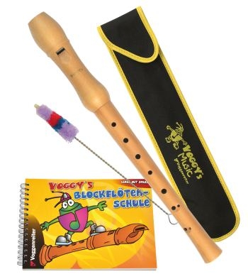 Voggy's Blockflten-Set Holzblockflte (barocke Griffweise), Stofftasche, Wischer und Schule