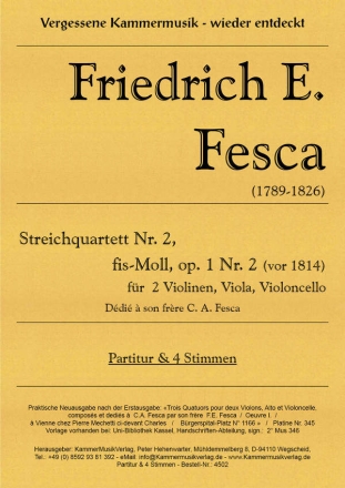 Streichquartett fis-Moll Nr.2 op.1,2 Partitur und Stimmen