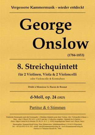 Quintett Nr. 8 d-Moll op.24 fr 2 Violinen, Viola und 2 Violoncelli (Violoncello und Kontrabass) Partitur und Stimmen