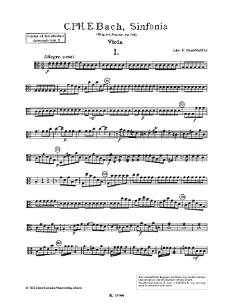 Sinfonia Wq174 fr Streichorchester (Flten und Hrner ad lib) Viola