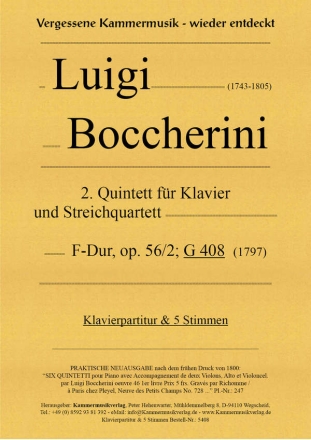 Quintett F-Dur op.56,2 G408 für Klavier und Streichquartett Partitur (=Klavier) und Stimmen