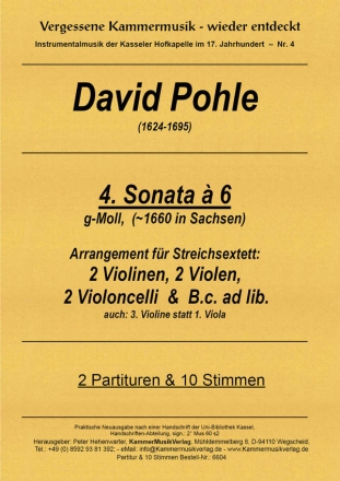 Sonata  6 g-Moll Nr.4 fr 2 Violinen, 2 Violen (Violine 3) und  2 Violoncelli (Bc ad lib) 2 Partituren und 10 Stimmen