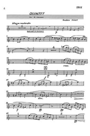 Quintet a minor for oboe, clarinet in A, horn, bassoon and piano score and parts