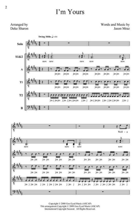 I'm Yours for femal voice solo and mixed chorus (SSATTB) a cappella score