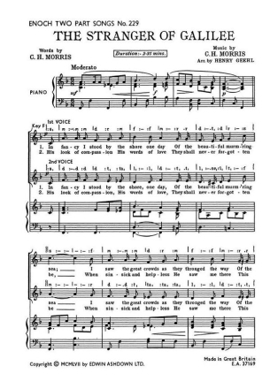 The Stranger of Galilee for 2-part chorus and piano score
