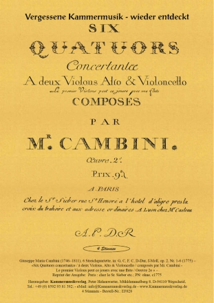 6 Streichquartette op.2 fr 2 Violinen, Viola und Violoncello Stimmen