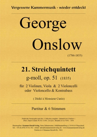 Quintett Nr.21 op.51 fr 2 Violinen, Viola und 2 Violoncelli (Vc/Kb) Partitur und Stimmen