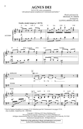 Agnus Dei for mixed chorus (SATB), soprano saxophone and rhythm group vocal score